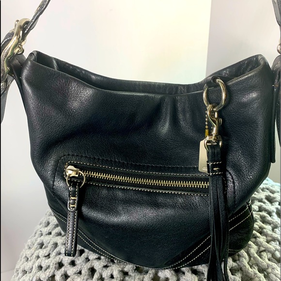 Coach Handbags - Coach Black Leather Shoulder Bag/Crossbody with Black Fringe Tassel 9x11, NICE!